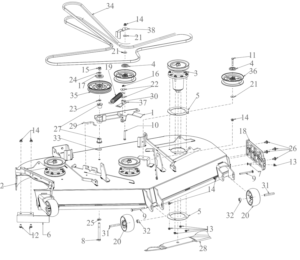 Deck Diagram and Parts List for ZTX4-60KH (47RSAAA8010)(2020) Cub Cadet Lawn Tractor